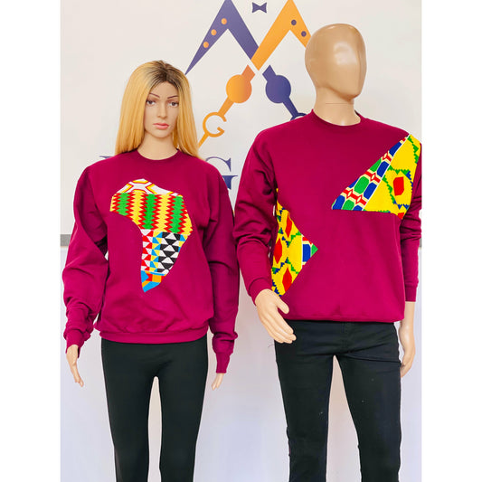 Unisex Ankara burgundy sweater